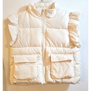 Jodifl Cream Ruffle Sleeve Puffer Vest Off White Quilted Zip Front G12228 Small
